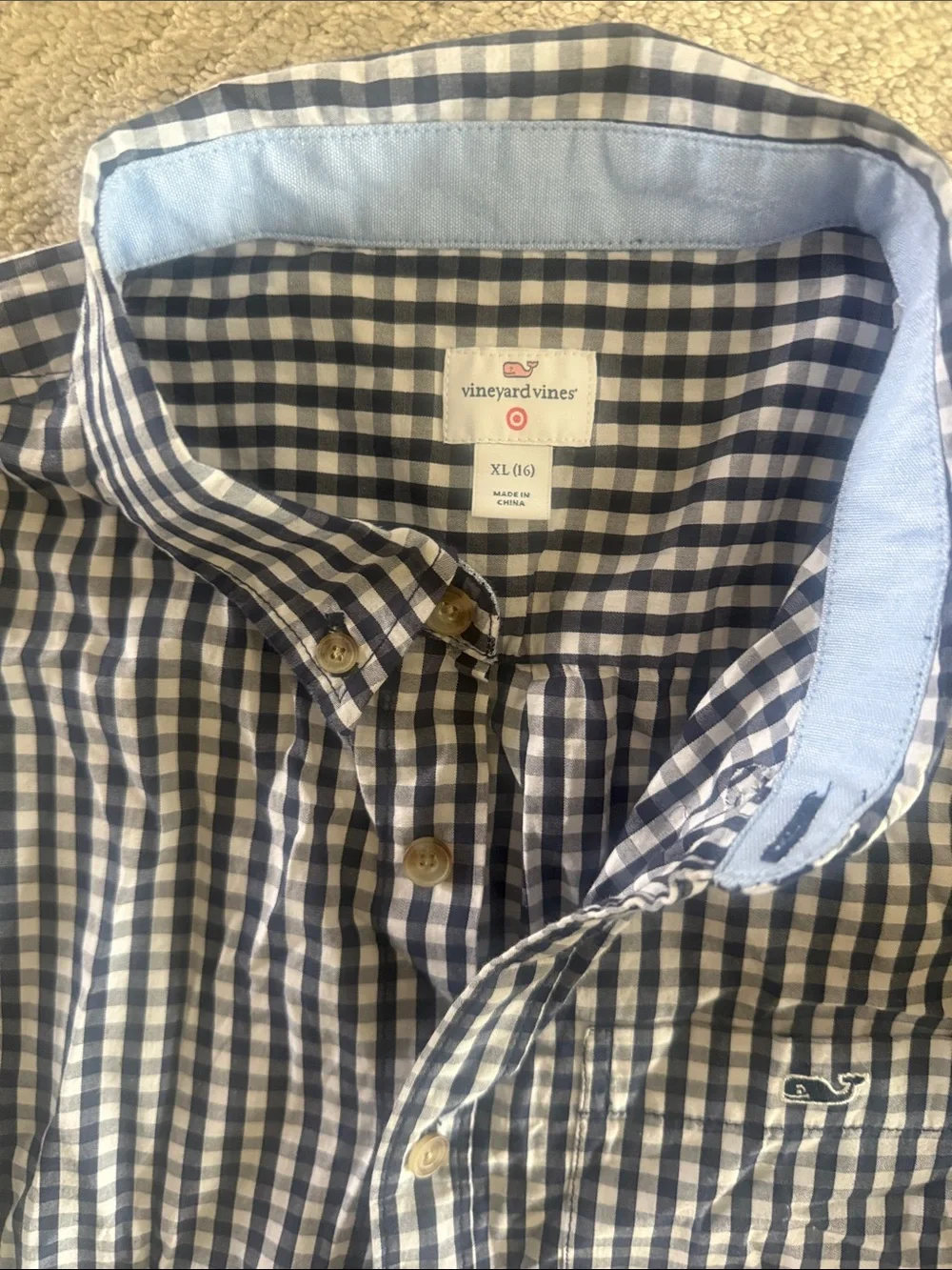 Vineyard Vines Navy & White Gingham Button-Down XL-14